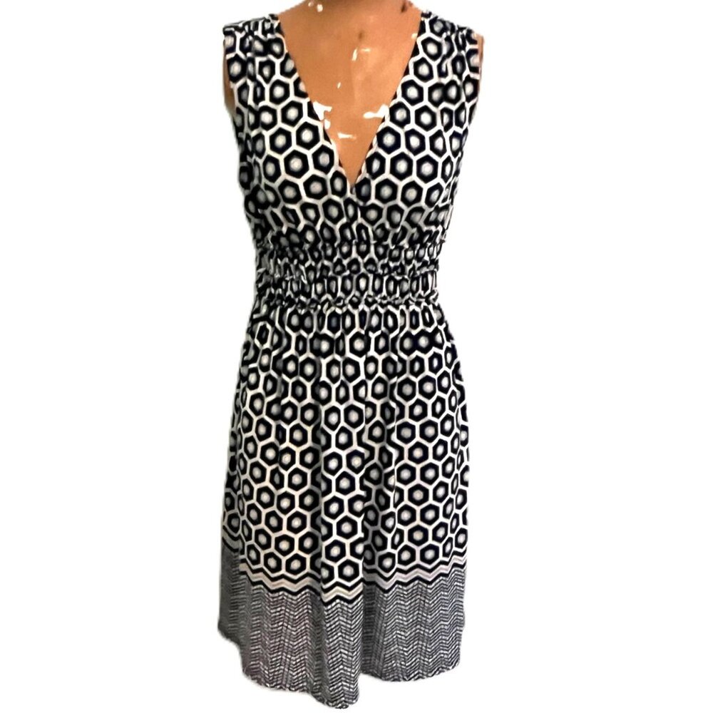 MAX EDITION Large Dress Blue White Geometric Sleeveless Stretch Flattering Sexy